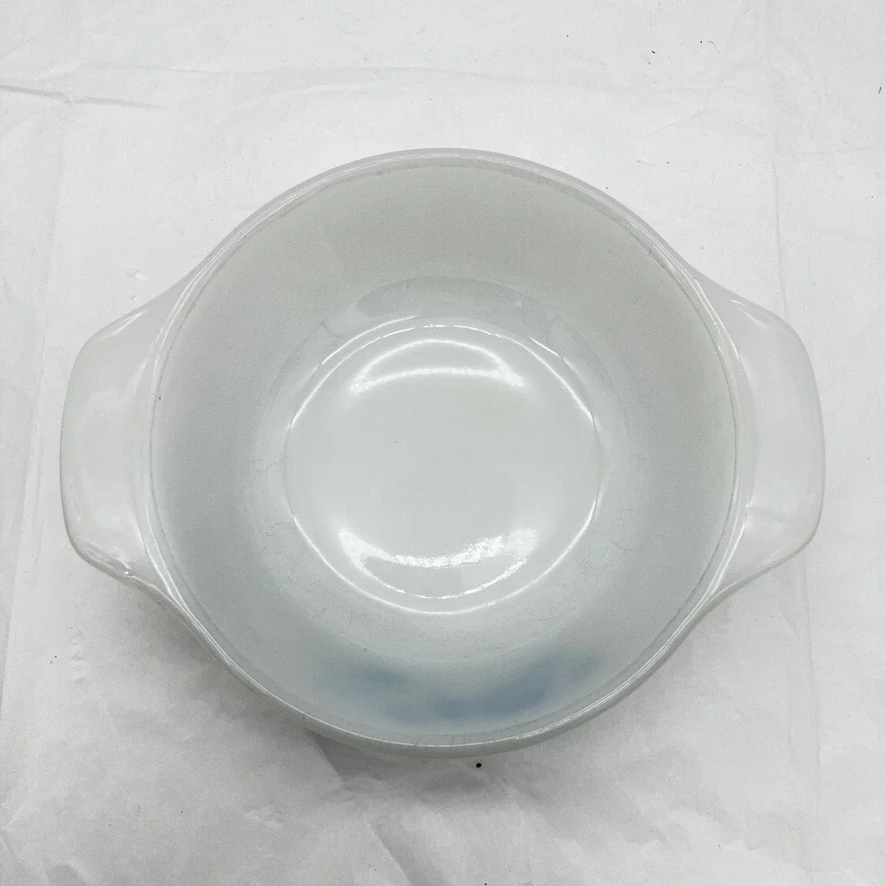 Anchor Hocking Fire-King Casserole Dish 12oz White Blue Floral Vintage Lid